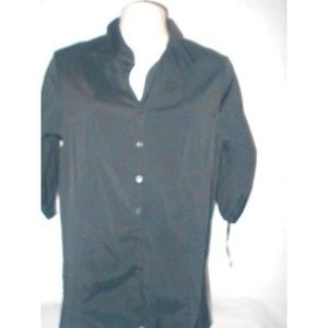 DCC Stretch Button Front Top Blouse Women's Size 14/16 Black Short Tie Sleeve